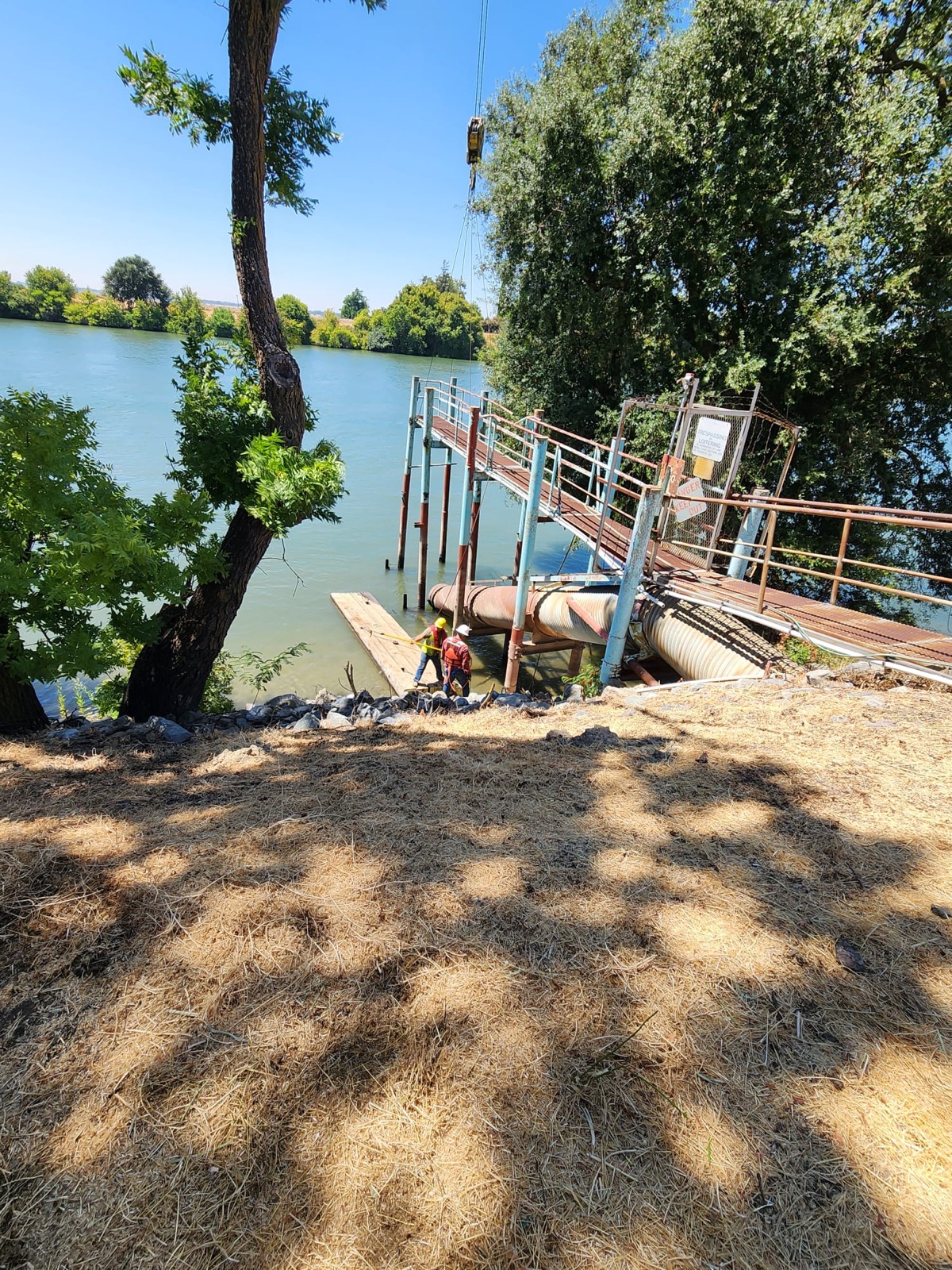 Construction crew working on river infrastructure in the Sacramento region